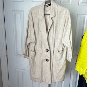 Zara Cream Linen Look Textured Oversized Jacket
